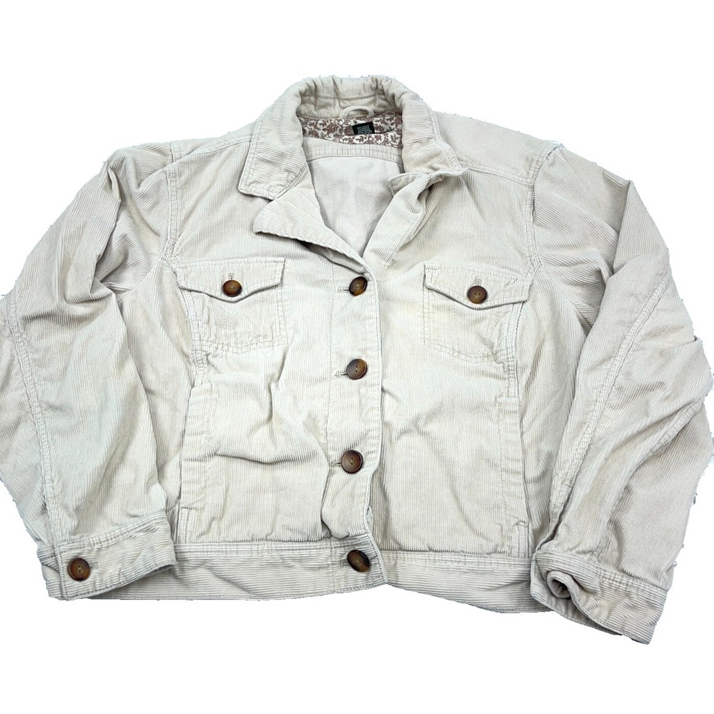 Eddie Bauer Jacket Women XL Tan Brown Corduroy Biker Ladies Retro Stretc